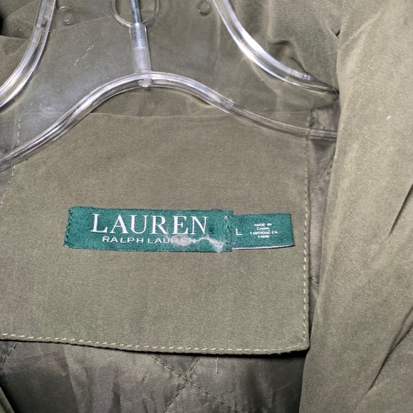 LAUREN Ralph Lauren Army Green Mid Length Faux Fur Trimmed Hood - Picture 5 of 5